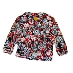 Ruby Rd. 3/4 Sleeve Short Jacket 100% Cotton Red Black White Womens